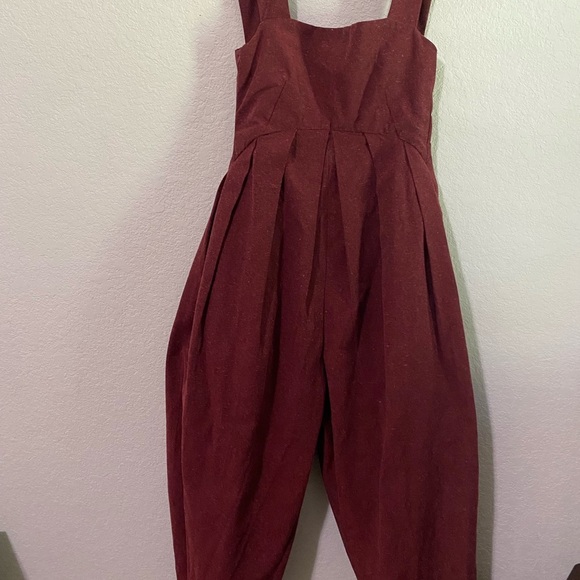 ALUF Brazilian Designer Docs Burgundy Pleated Barrel Leg Cottagecore Jumpsuit M - Picture 4 of 16